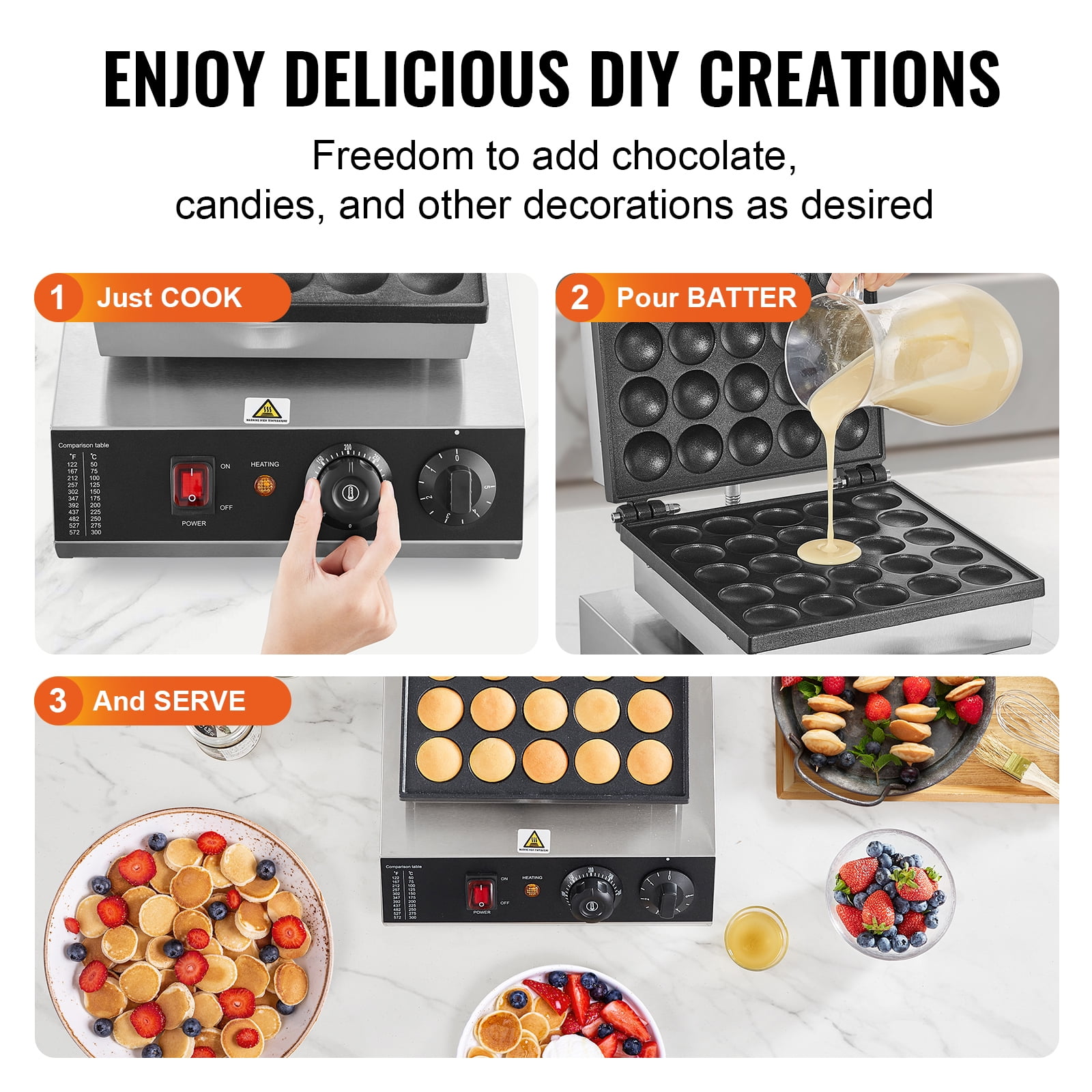 KFFKFF 1700W Nonstick Waffle Maker Machine, 25 Pieces Mini Pancake Maker, Stainless Steel Maker Machine with Adjustable Temperature & Timer