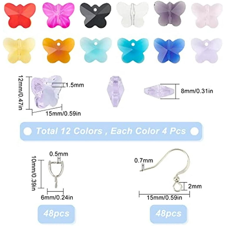1 Box 12 Colors 24 Pairs Butterfly Beads Charms Earrings Kit Transparent  Crystal Glass Beads Earrings Making Kit for Jewelry Making kit DIY Bracelet  Necklace Women Beginners Adults 
