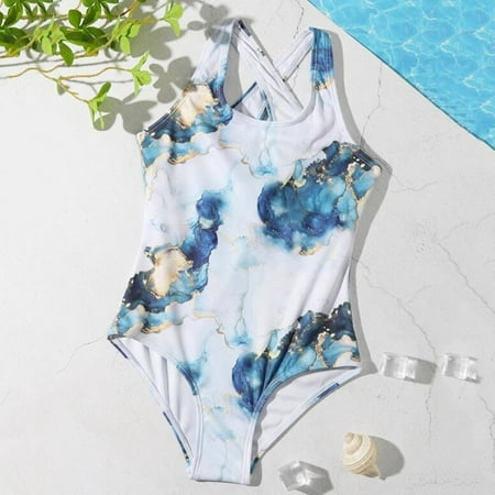 

Gubotare Printing Cute Conjoined Floral The Swimsuit Crisscross Stone Print Summer Girls Girls Swimwear Swimsuit Youth Girls Blue 8 Years
