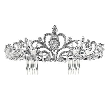 TINKSKY Wedding Bridal Prom Shining Crystal Rhinestones Crown Tiara Headband (Silver)