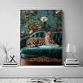 thumbnail image 4 of Mudket Vintage Leopard on Teal Velvet Sofa Framed Canvas Wall Art, Floral Jungle Cheetah Print Room Decor for Women Living Room, Bedroom, Home Office, Ready to Hang - 24"L x 16"W, 4 of 10