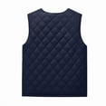 thumbnail image 3 of Men's and Women's Casual Solid Color Embossed Checkered Texture V-neck Zipper Fleece Warm Sleeveless Cotton Vest, Unisex Vest for Style and Warmth,Dark Blue,2XL, 3 of 4