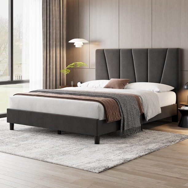Queen Cama Frame con cm de Alturaeadboard Linen Upholstered Platform Cama con Ajustable cm de Profundidadiagonal Channel Tufted cm de Alturaeadboard Mattress Foundation con Strong cm de...