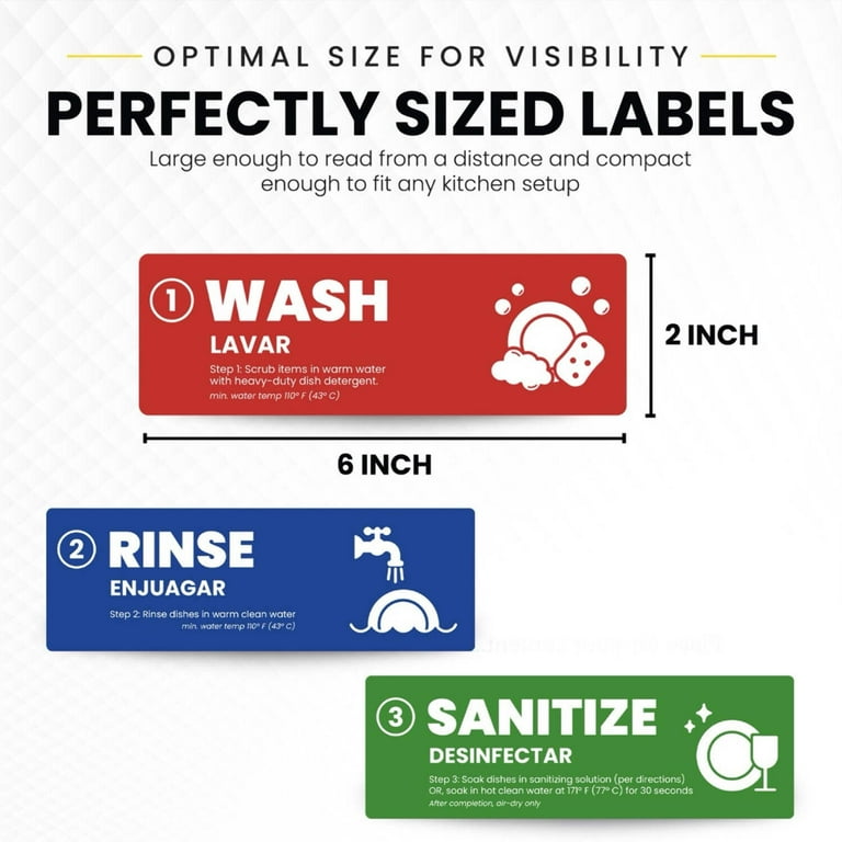 For Rinse Only Lab Label 4Pk Wash Rinse Sanitize Kitchen Sink Labels For 3 Compartment ...