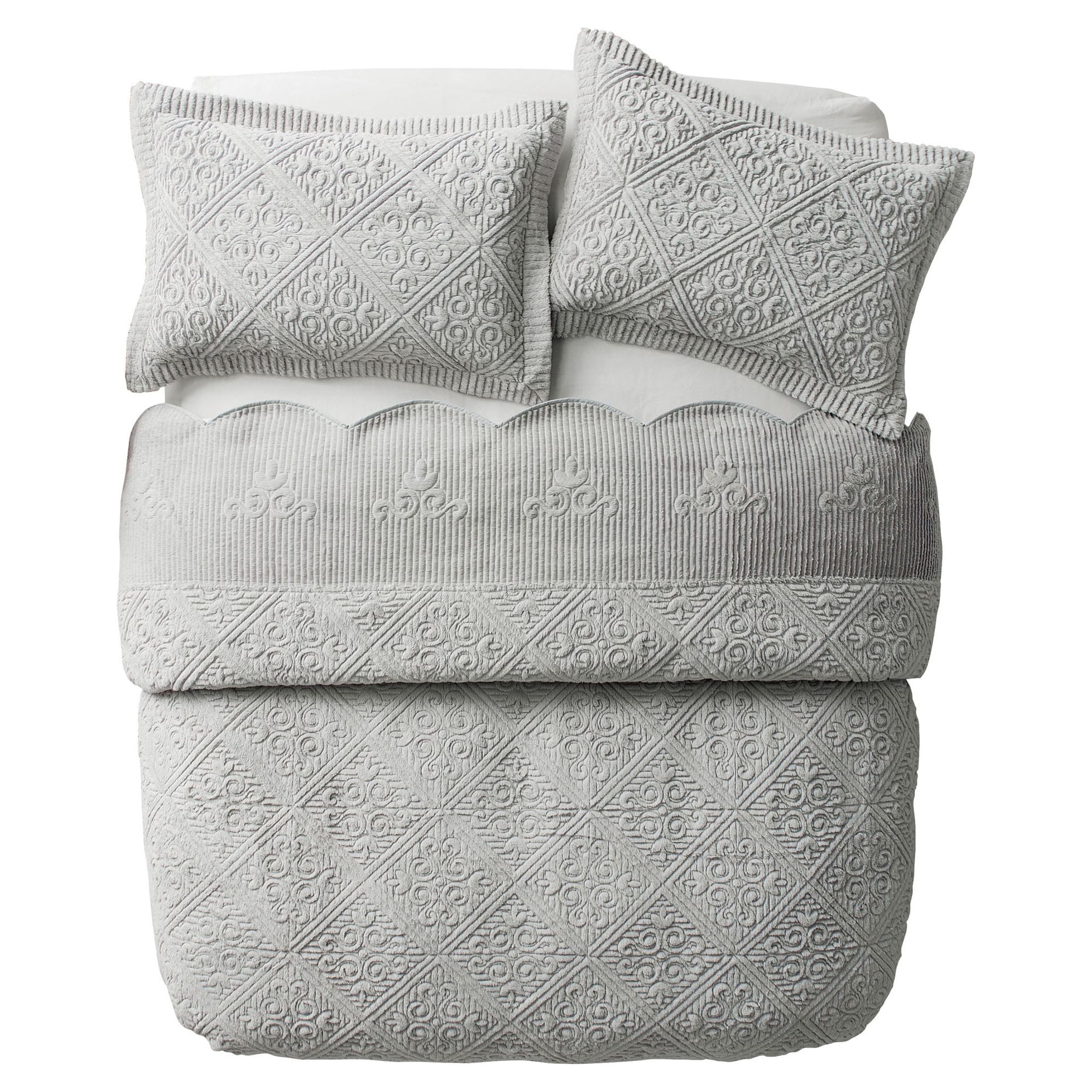 VCNY Home Westland 3-Piece Grey Solid Tile Bedspread Set, Queen, Adult, Unisex
