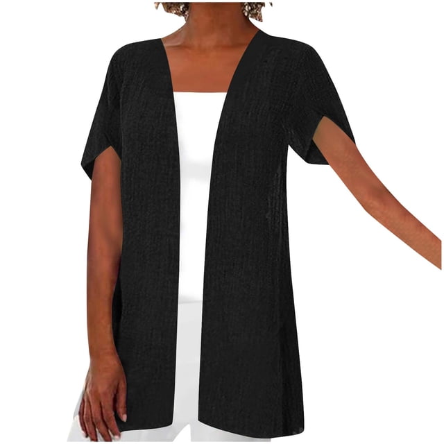 Timegard Hauts pour Femmes Pétale Manches Courtes Ouvert Cardigan Léger Confortable Décontracté Ample Hauts