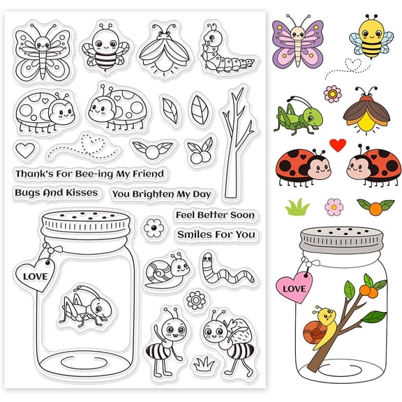 1Sheet Insects Silicone Clear Stamps Transparent Stamps for Birthday Easter Holiday Cards Making DIY Scrapbooking Photo Album Decoration Paper Craft