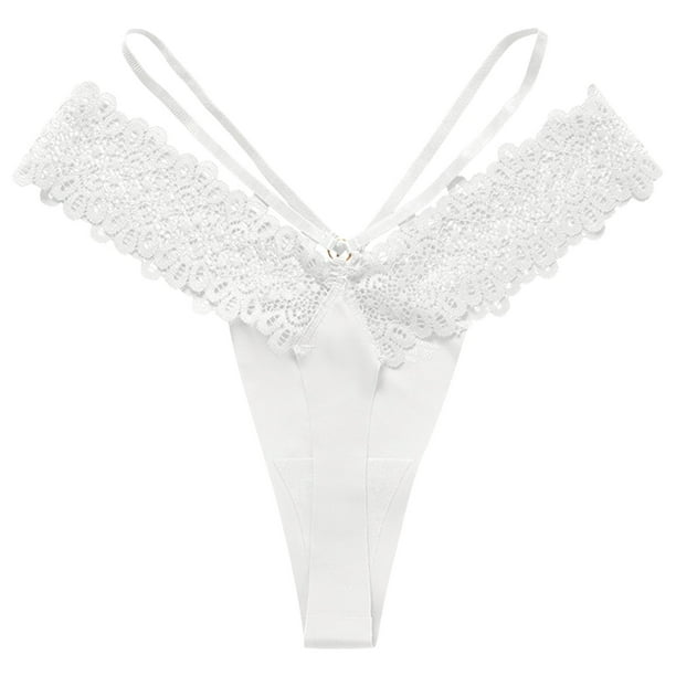 Gibobby Bikini elástico encaje francés Seda hielo sin Calzoncillos deportivos secado rápido Pantalones encaje sexy Cintura Decoración exquisita T Transpirable Secado rápido Ropa interior (Blanco, M)