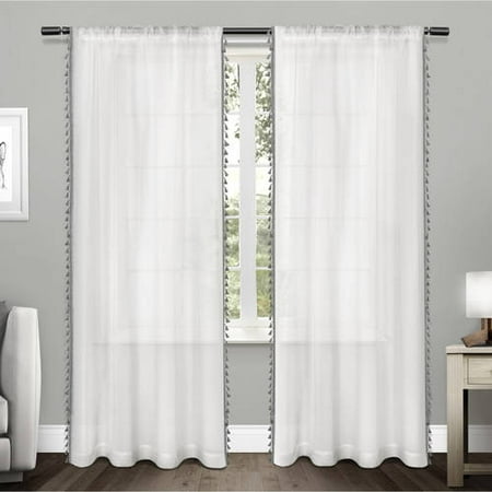 Set of 2 84"x54" Tassels Textured Bordered Tassel Applique Rod Pocket Sheer Window Curtain Panel Dark Gray - Exclusive Home