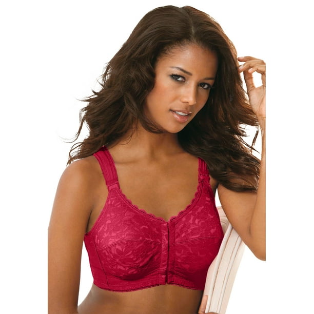 Comfort Choice Women's Plus Size Lace Wireless Posture Bra FrontClose