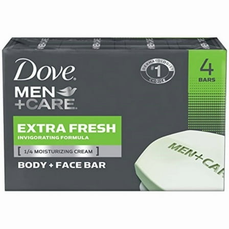 Dove Men Care Body and Face Bar to Clean and Hydrate Skin Extra Fresh Body and Facial Cleanser More Moisturizing Than Bar Soap, 3.75 oz, 4 Bars