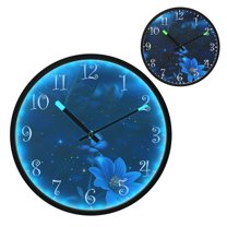 Voice Activated Clock with Glow Light 12 Inch Large Silent Wall Clock Battery Operated for Home Decor Blue and Butterfly