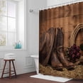thumbnail image 6 of Cowboy Boots Hats Shower Curtain for Bathroom Decor, Red Rose Retro Farmhouses Wood Western Waterproof Fabric Shower Curtain, 72"x84" Set with 12 Hooks, 6 of 9