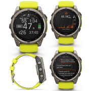 Garmin Fenix 8 51 mm, Solar, Sapphire Amp Yellow/Graphite Silicone GPS AMOLED Smartwatch with Wearable4U White EarBuds Bundle