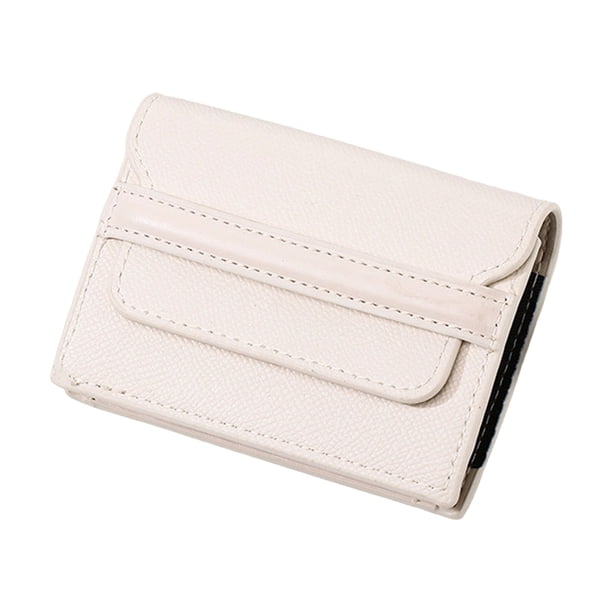 Estuche para tarjetas delgado con múltiples ranuras para tarjetas, compartimentos para billetes, forro con bloqueo RFID, diseño compacto para mujer, acabado en cuero negro, ideal para uso diario.