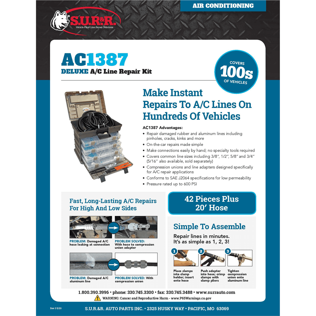 SURE LINE α SUR&R Auto Parts AC1387 Deluxe A/C Line Repair Kit - Walmart.com