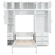 EUROCO Wood Murphy Bed, Storage Wall Bed with Cabinets and Drawers, Clever Furniture Set with Wardrobe for Living Room, Assemble Video Provided, Twin