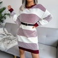 thumbnail image 2 of Henpk Summer Dresses for Women Striped T Shirt Dress Casual Midi Dress Short Sleeve Sundress with Pockets Fashion Casual Loose Stripe Splicing Sweater Knit Dress Red L, 2 of 6