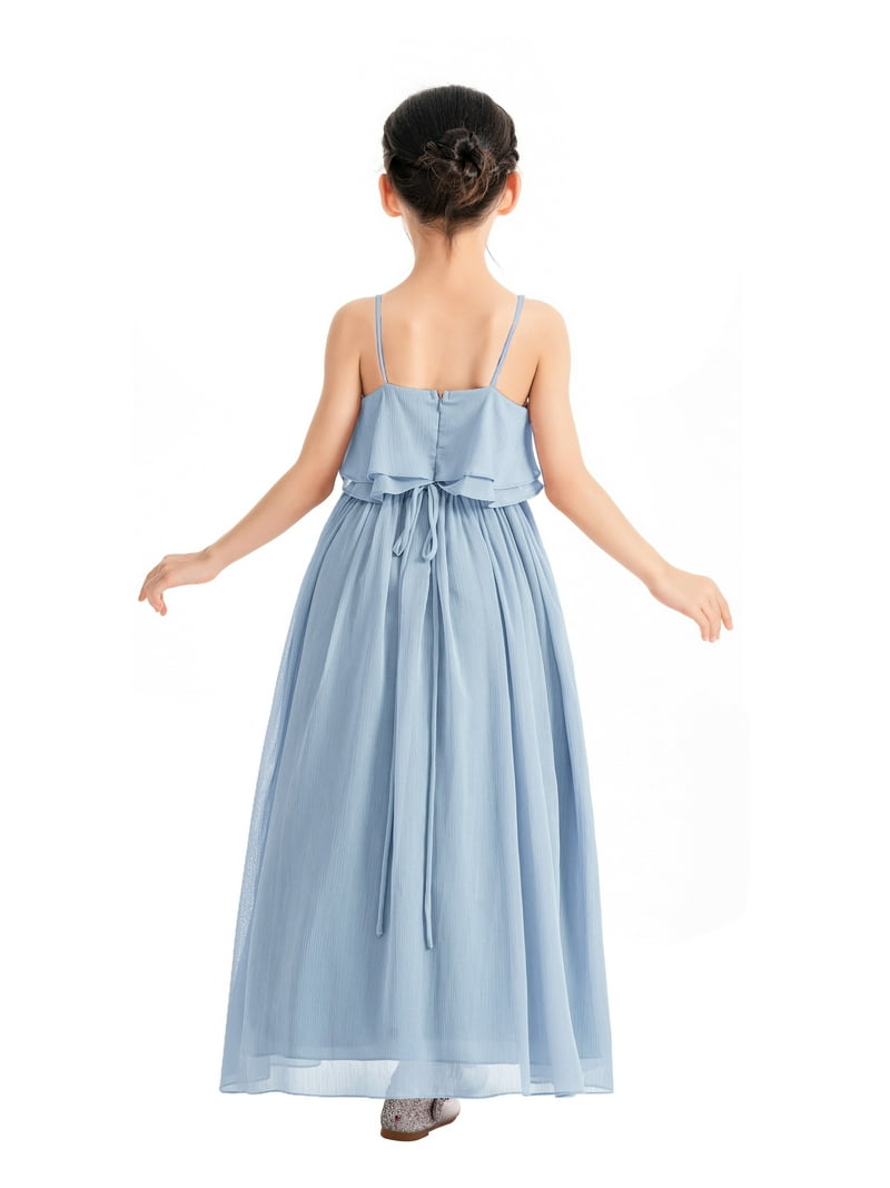 Ruffle Chiffon Flower Girl Dresses for Special Occasions Pageants 822 Dusty Blue / 12