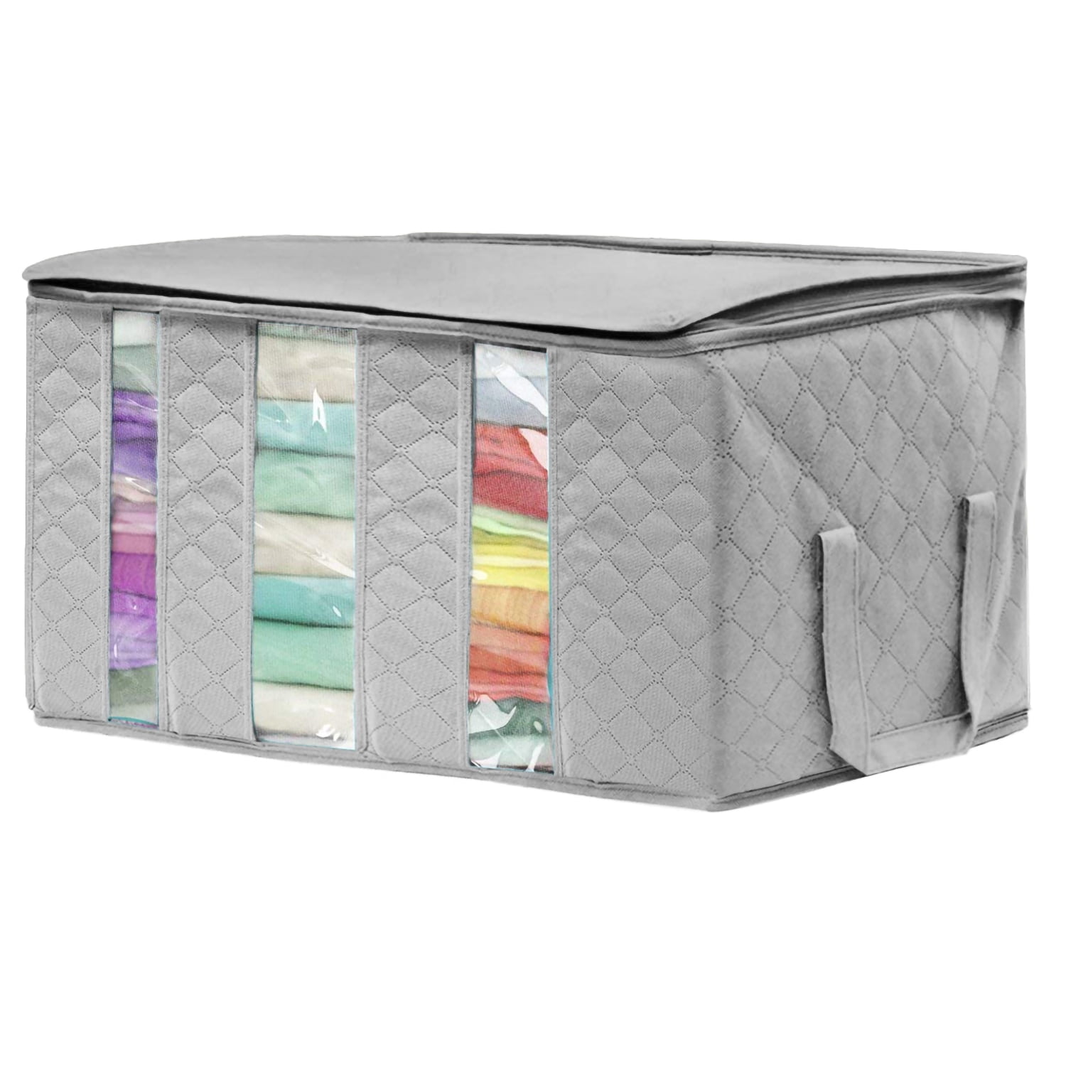 Sorbus Foldable Storage Bags, 3-Section Closet Organizers, 2-Pack, Gray, Clothes & Blankets