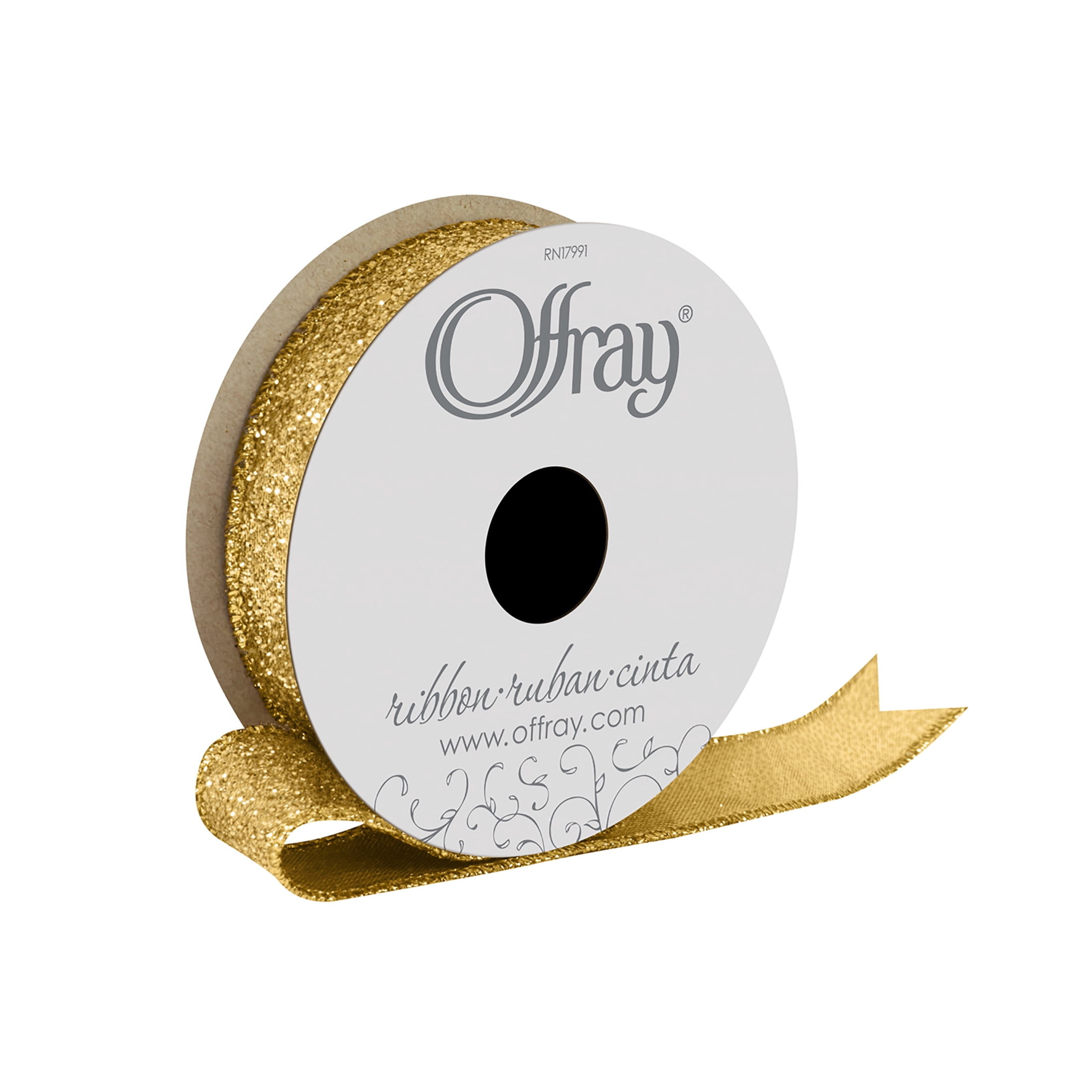 (3 pack) Offray Ribbon, Gold 7/8 inch Wired Edge Metallic Ribbon, 9 feet