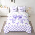 thumbnail image 2 of jejeloiu Purple White Checkered 7pcs Bedding Comforter Set,Kawaii Bowknot Bow Queen Bedding Sets For Girls Teens Reversible, 2 of 8