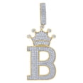 thumbnail image 2 of Yellow Sterling Silver Unisex Round CZ Letter A to Z Charm Crown Initial Pendants - B, 2 of 3