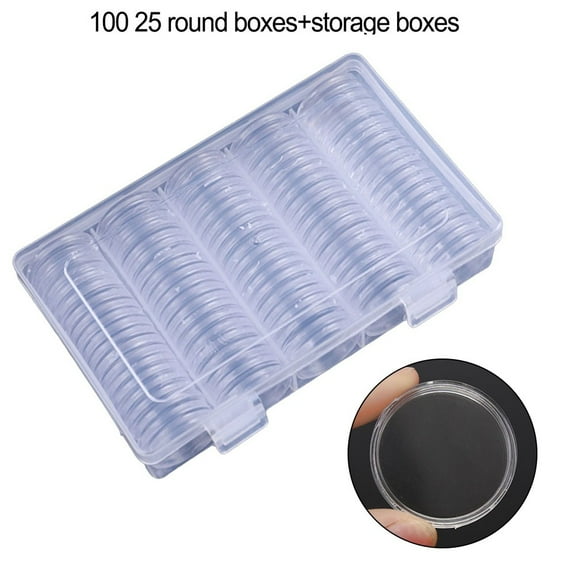 100pcs 25mm Round Coin Capsule Holder Box with Storage for Collectible Coins