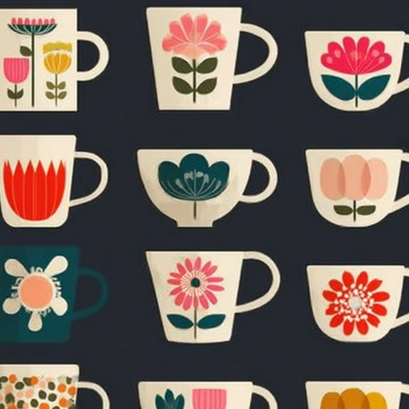 Peel and Stick Wallpaper 23.6in x 9.8ft Mid Century Modern Floral Patterned Mugs Dark Contact Paper Vinyl Self-Adhesive Removable Wall Paper for Bedroom Kitchen Decor Renter Friendly