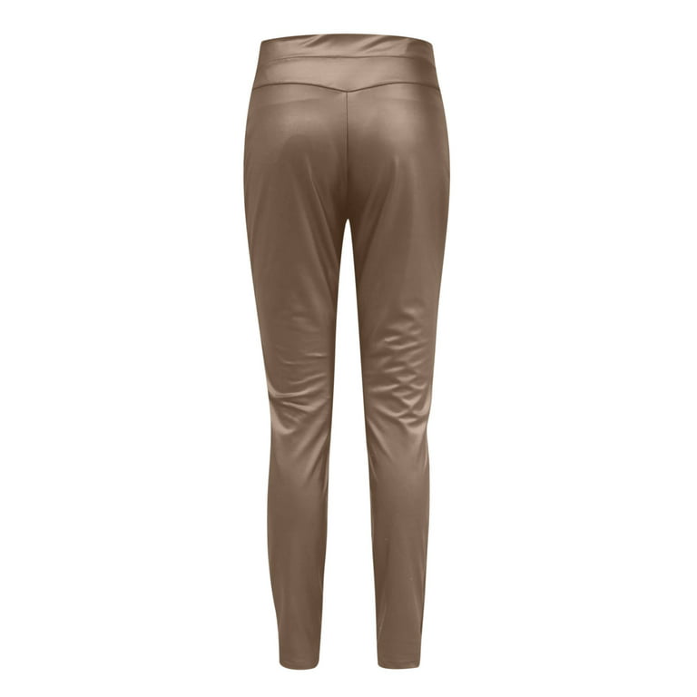 YYDGH Women's Faux Leather Leggings High Waisted Black PU Pleather Pants  Sexy Butting Lifting Tights Brown XL