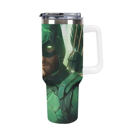 

Green Arrow Car Tumbler with Handle And Straw Lid Large Capacity 40 Oz Travel Coffee Mug Vacuum Insulated Stainless Steel Water Bottle Car Cup