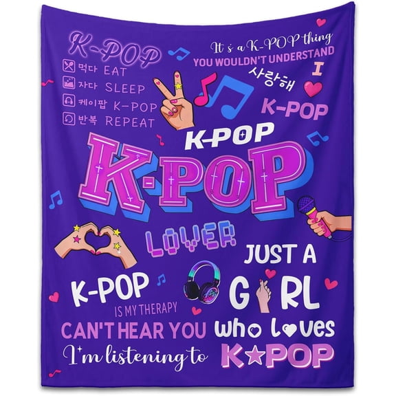 K-Pop Themed Fleece Blanket Gift for Teen Girls Women, Music Lover Merch, Christmas Birthday Gift for BFF Who Loves K-Pop Fans 130*150cm