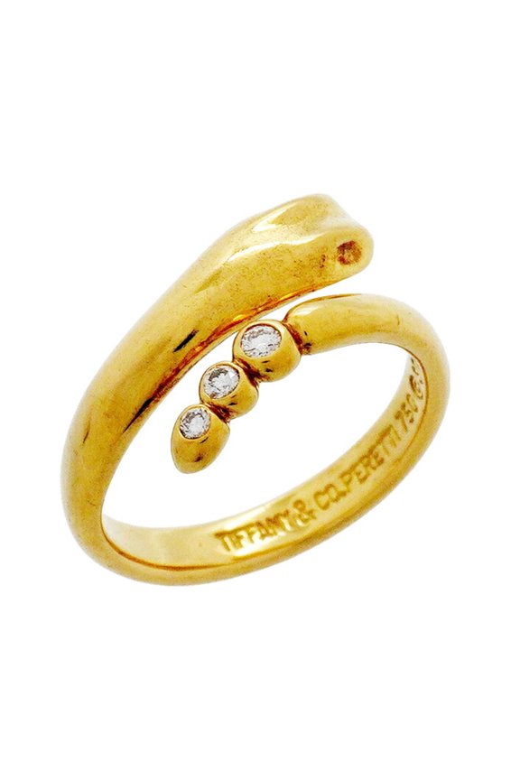 Pre-Owned Tiffany & Co. Snake Ring, 18K Yellow Gold with Diamonds, Size 6.5, Women's