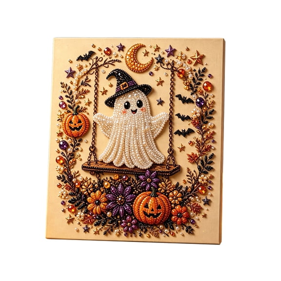 Halloween Pearl Art DIY Kit, Spooky Cute 3D Diamond Art Kits for Adults and Beginners, Halloween Ghost Pearl Painting Kit for Home Wall Decoration