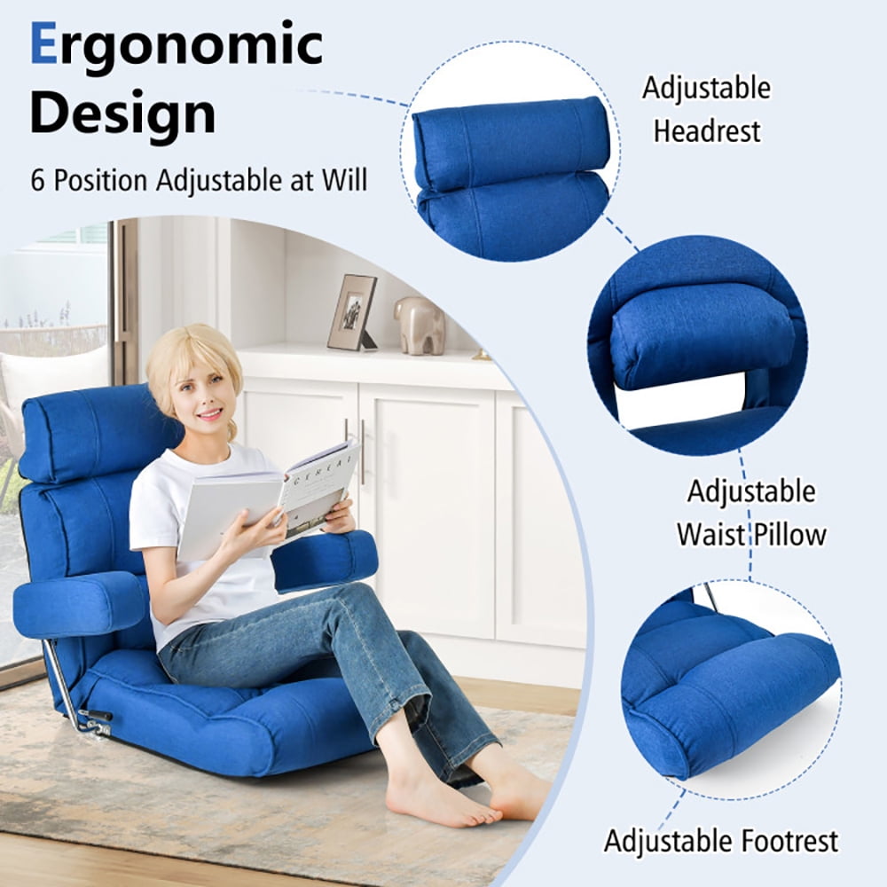Finihen Folding Sofa Chair, Floor Chair, Adjustable Folding Sofa Chair with 6 Position Stepless Back, for Living Room, Bedroom, for Gaming, Reading, Blue Finihen Folding Sofa Chair, Floor Chair, Adjustable Folding Sofa Chair with 6 Position Stepless Back, for Living Room, Bedroom, for Gaming, Reading, Blue