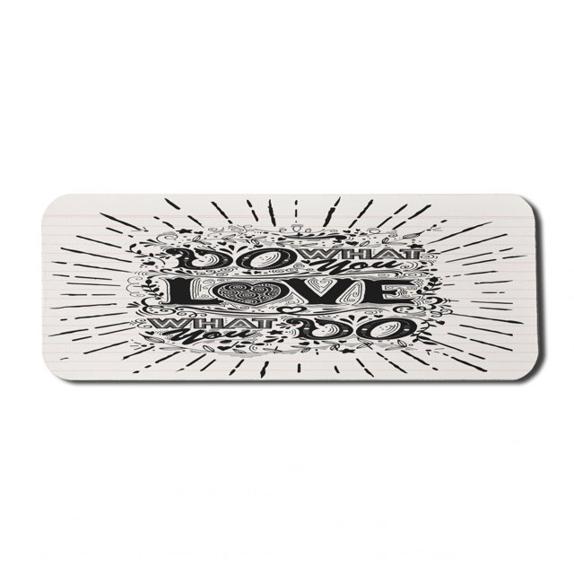 Love What You Do Computer Mouse Pad, Hand Drawn Vintage Illustration Hand-lettering and Ornate Elements, Rectangle Non-Slip Rubber Mousepad Large, 31" x 12" Gaming Size, Off White Black, by Ambesonne