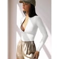 thumbnail image 5 of Katigan Women Ribbed Long Sleeve Bodysuit Invisible Zip Up Crew Neck Body Suit EKCW022 White L, 5 of 7