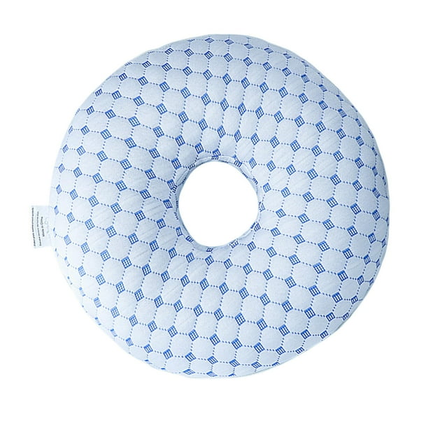 Almohada lateral en forma de O con protección para las orejas, transpirable y perforada. Azul