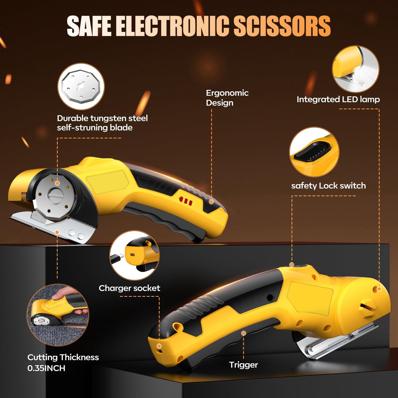 Cacago MD-1230 1500mAh Cordless Electric Rotary Cutter, 4V Rechargeable Fabric Cutter with Replacement Blade, Portable Cardboard Leather Carpet Cutting Tool with Storage Case for Sewing