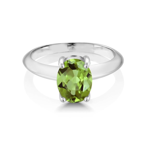 Gem Stone King Peridot Solitaire Ring – 2.10 Cttw Oval Peridot, 925 Sterling Silver – Sizes 5-9