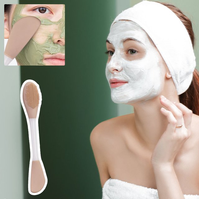 Cepillo de silicona de doble cabezal para mascarillas faciales, ideal para mezclar mascarillas y productos de limpieza. Incluye un aplicador de silicona suave.