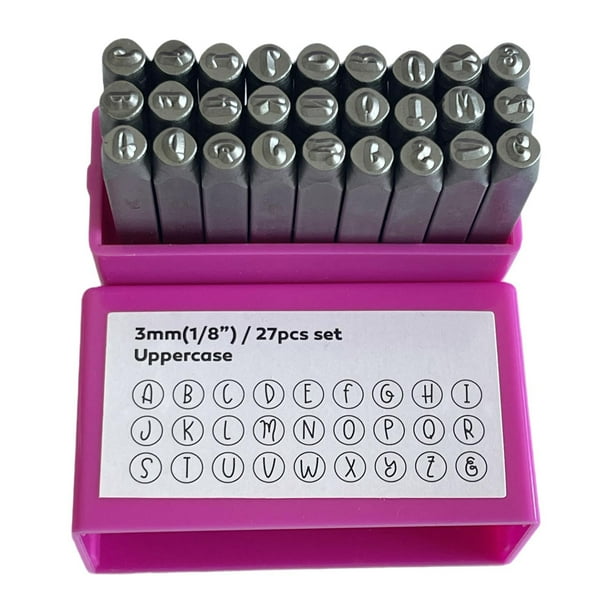 Sellos de metal establecidos de 3 mm, profesionales, livianos, joyas que fabrican sellos de acero para proyectos de estampado a mano joyería de madera Pink en mayúsculas