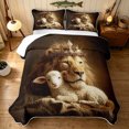 thumbnail image 2 of Manfei Jungle Lion Sheep Quilt Full, Vintage Western Bible Full Bedspread Sets, Dark Brown, Black Reversible, 3pcs, 1 Coverlet and 2 Pillowcases, 2 of 7