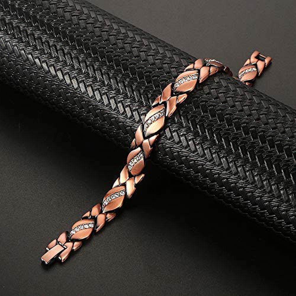 Wollet Copper Magnetic Anklets for Women,10'',  CZ Stone, Health Christmas Gift for Mom Wife Daughter, Width:0.37''