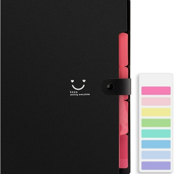 Accordion File Organizer, Letter Size, 5 Pocket Expanding File Folder, Cute File Folder with Labels, Portable File Organizer for School Office Supplies, Folders for Documents, Black
