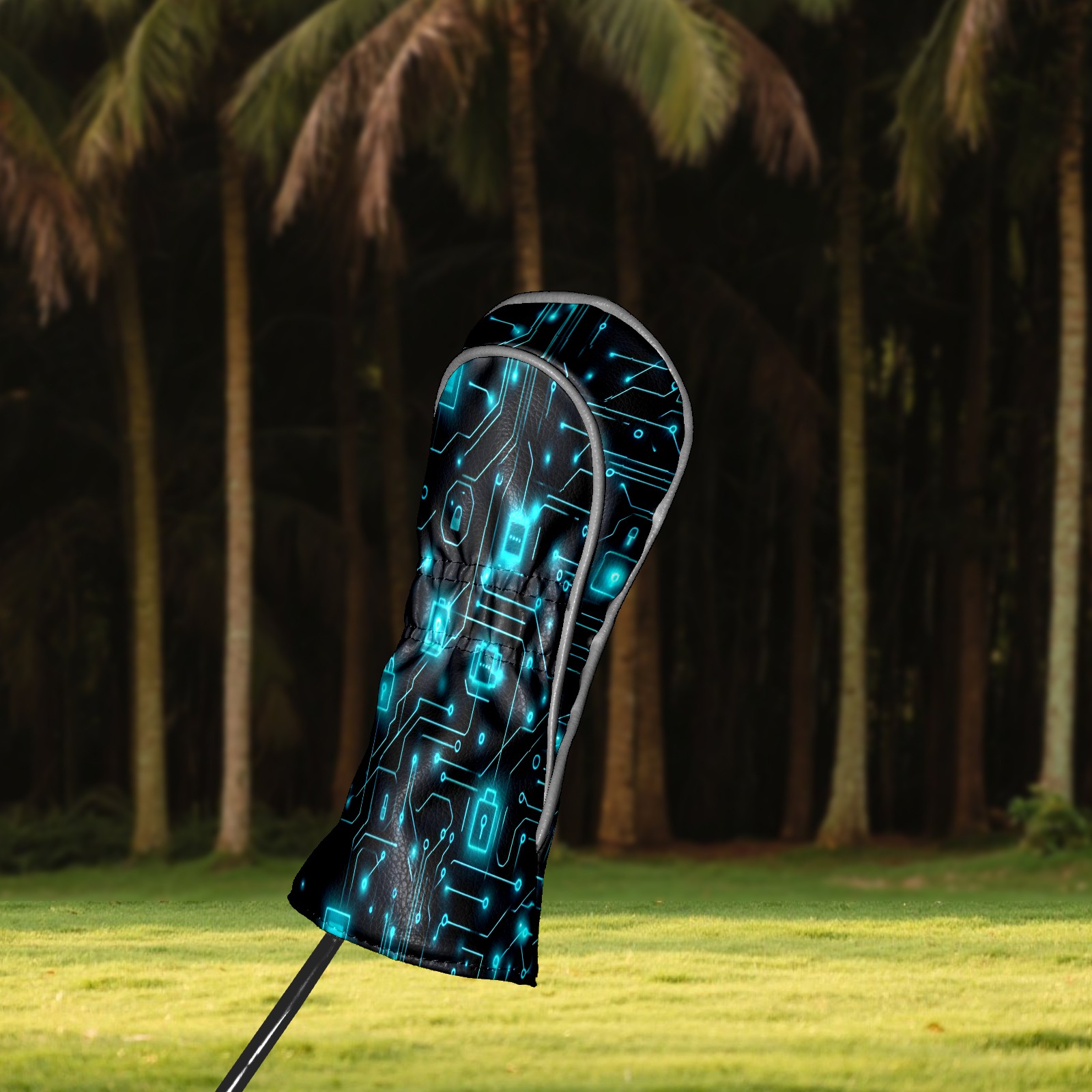 Golf Club Covers, Green Circuits Premium PU Leather Driver Hybrid Putter Head Covers with Velvet Lining, Waterproof Golf Gifts for Men Women