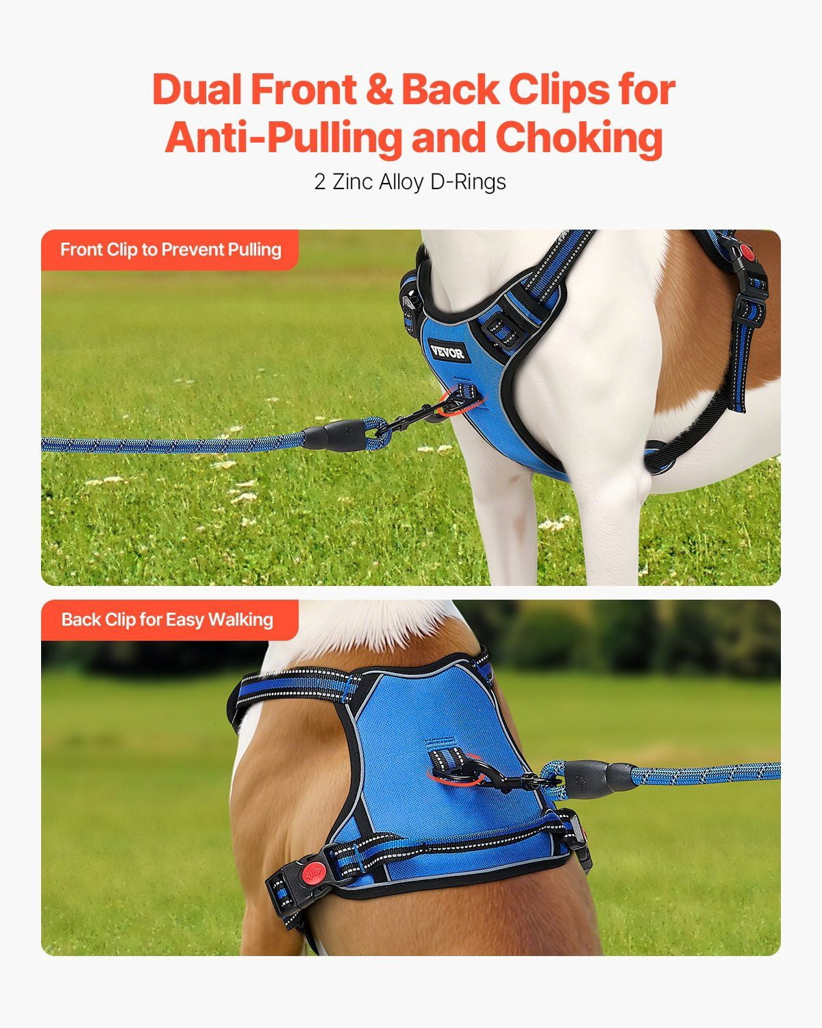 Large Dog Harness No Pull Adjustable Pet Vest with 5ft Leash Handle Metal Rings Buckles Reflective Stitching 600D Oxford Fabric for Training Walking Hiking