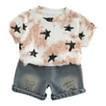 thumbnail image 2 of Zpanxa Ensemble 2 Pcs pour Filles, Haut à Manches Courtes à Col Rond Teinture sur Nœuds et Short Déchiré, 4-5 Ans, 2 of 3