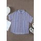 thumbnail image 3 of ABPHQTO Camisa con botones y manga enrollada a rayas azules con cuello en V para mujer, 3 of 5