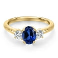thumbnail image 3 of Gem Stone King 10K Yellow Gold Blue Created Sapphire and Lab Grown Diamond Engagement Ring for Women | 1.34 Cttw | Oval 7X5MM | Gemstone September Birthstone | Size 6, 3 of 6